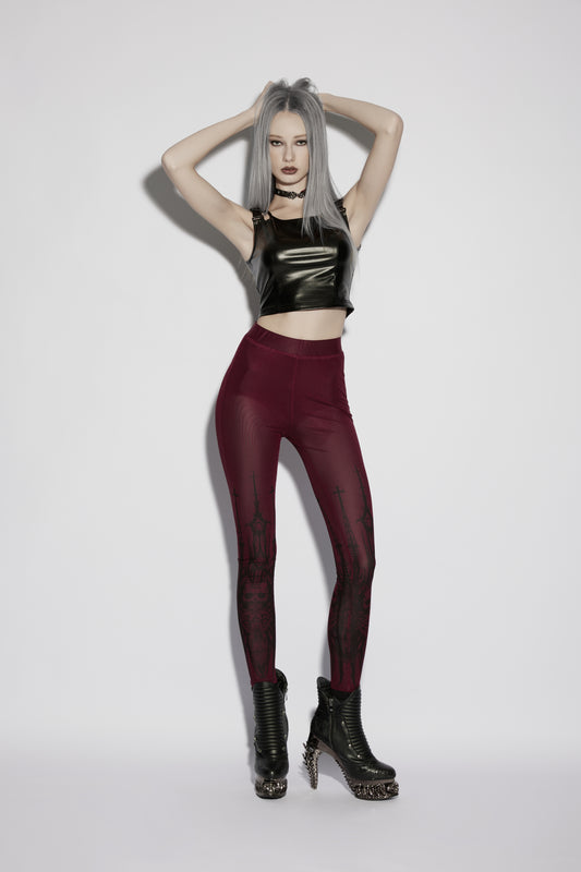 Punk Rave Morella Church Skull Leggings Full Length Model View