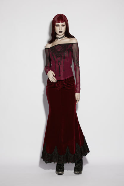 Punk Rave Morella Church Skull Blood Red  Top styled with mermaid skirt