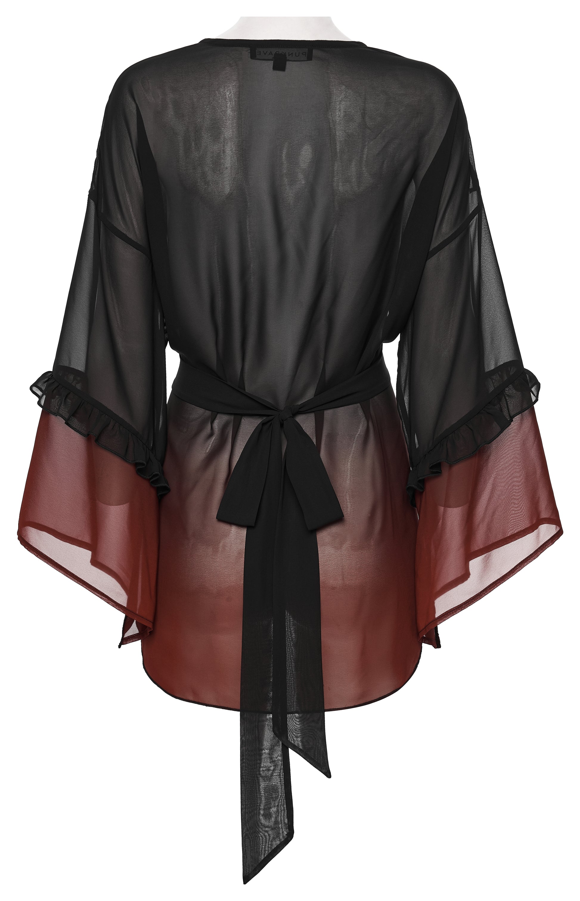 Punk Rave Morgana Gothic Sun Shirt - Black to Red Ombré Bat Wing Hem Cover Up on a mannequin back view