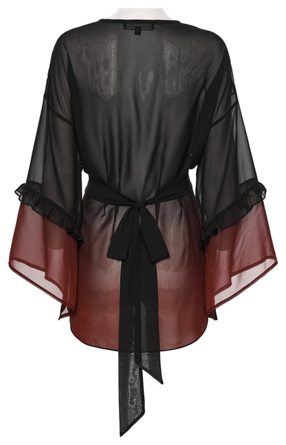 Punk Rave Morgana Gothic Sun Shirt - Black to Red Ombré Bat Wing Hem Cover Up on a mannequin back view