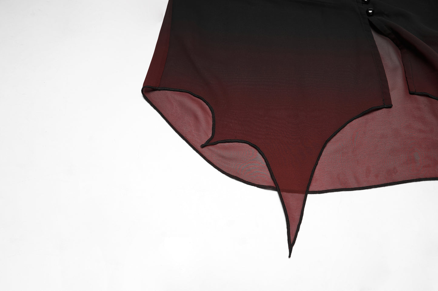 Punk Rave Morgana Gothic Sun Shirt - Black to Red Ombré Bat Wing Hem Cover Up hem closeup