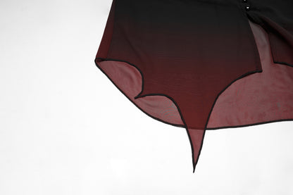 Punk Rave Morgana Gothic Sun Shirt - Black to Red Ombré Bat Wing Hem Cover Up hem closeup
