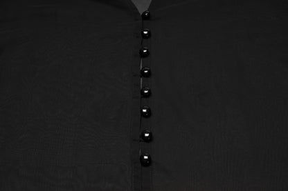 Punk Rave Morgana Gothic Sun Shirt - Black to Red Ombré Bat Wing Hem Cover Up buttons closeup