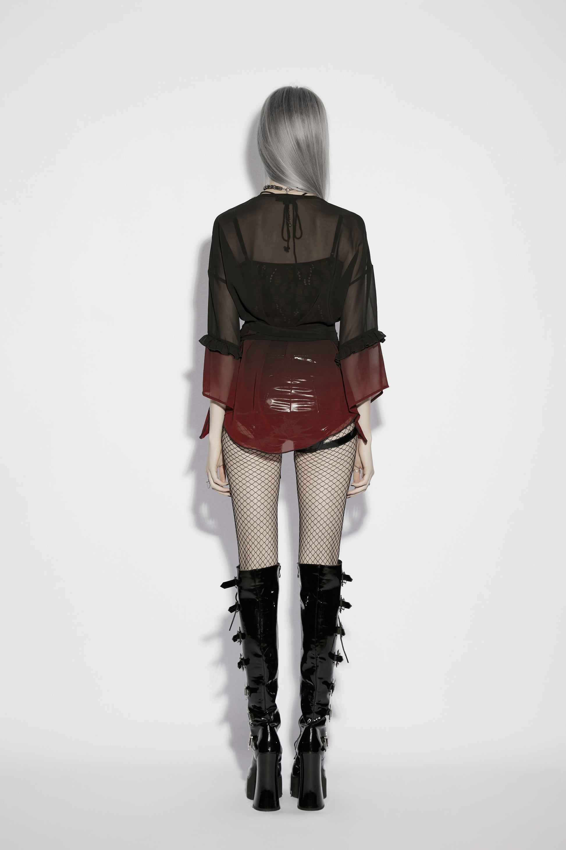 Punk Rave Morgana Gothic Sun Shirt - Black to Red Ombré Bat Wing Hem Cover Up back view