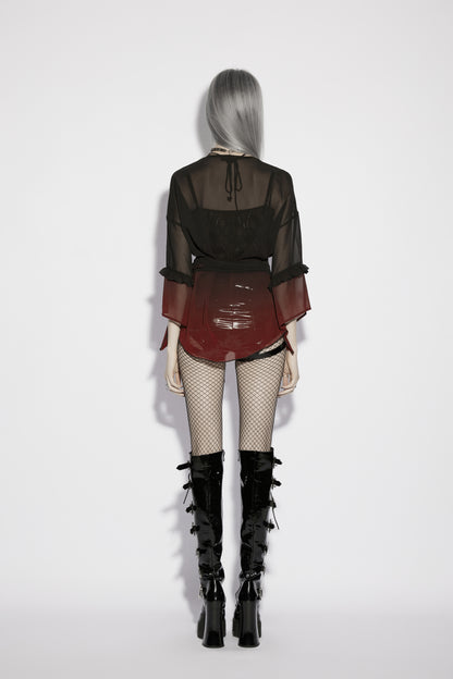 Punk Rave Morgana Gothic Sun Shirt - Black to Red Ombré Bat Wing Hem Cover Up back view