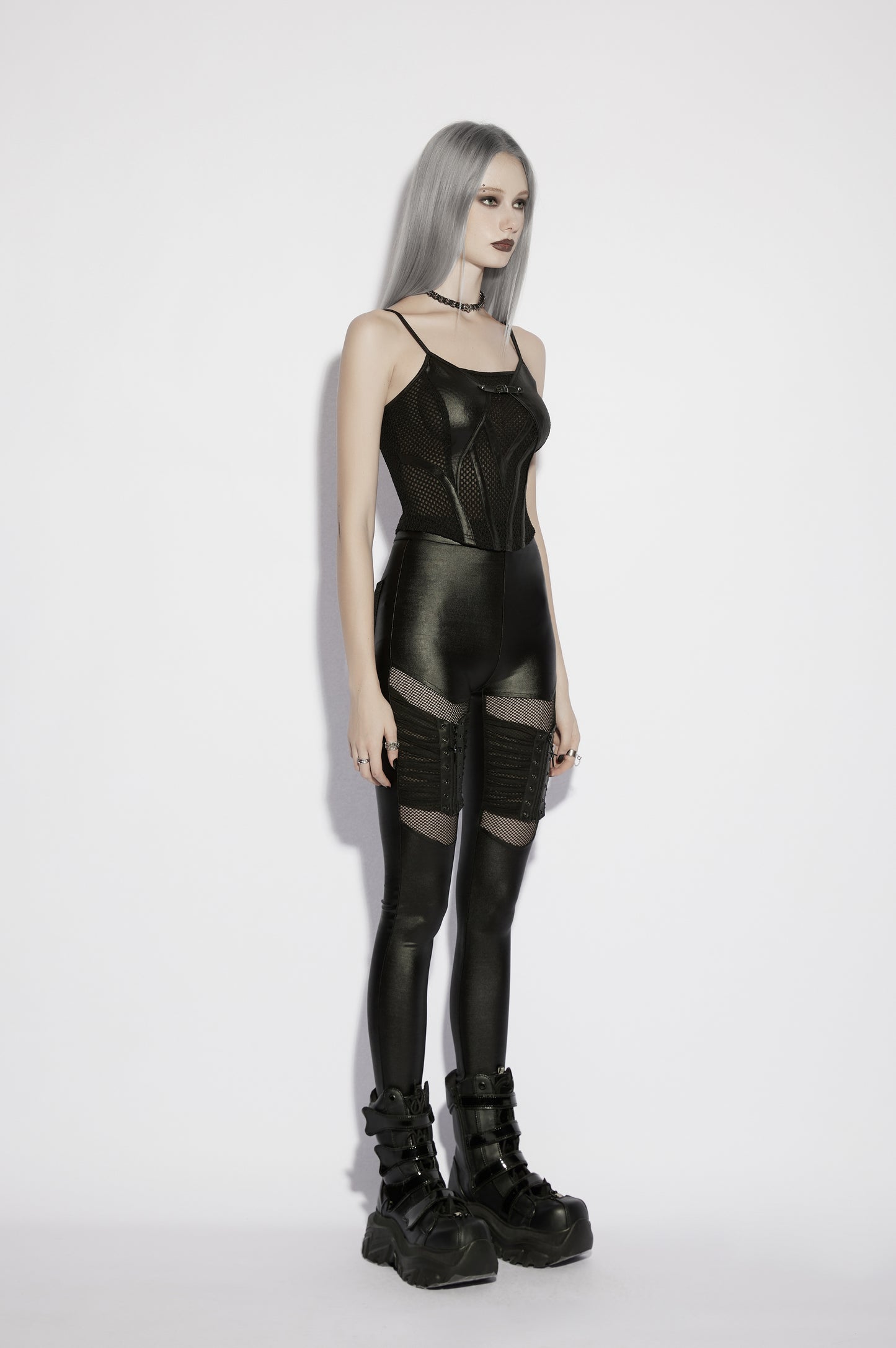 Punk Rave Nyx Goth Industrial Spliced Camisole styled with leggings