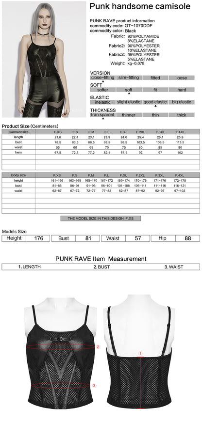 Punk Rave Nyx Goth Industrial Spliced Camisole Size Chart