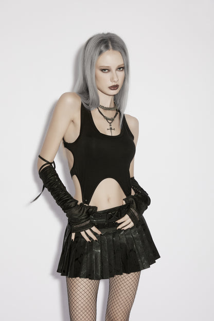 Punk Rave Nyx Skull Suspender Tank Top - Gothic Crop Top main view