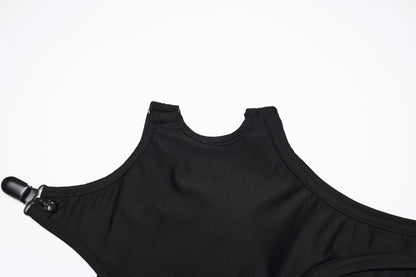Punk Rave Nyx Skull Suspender Crop Top  detail view