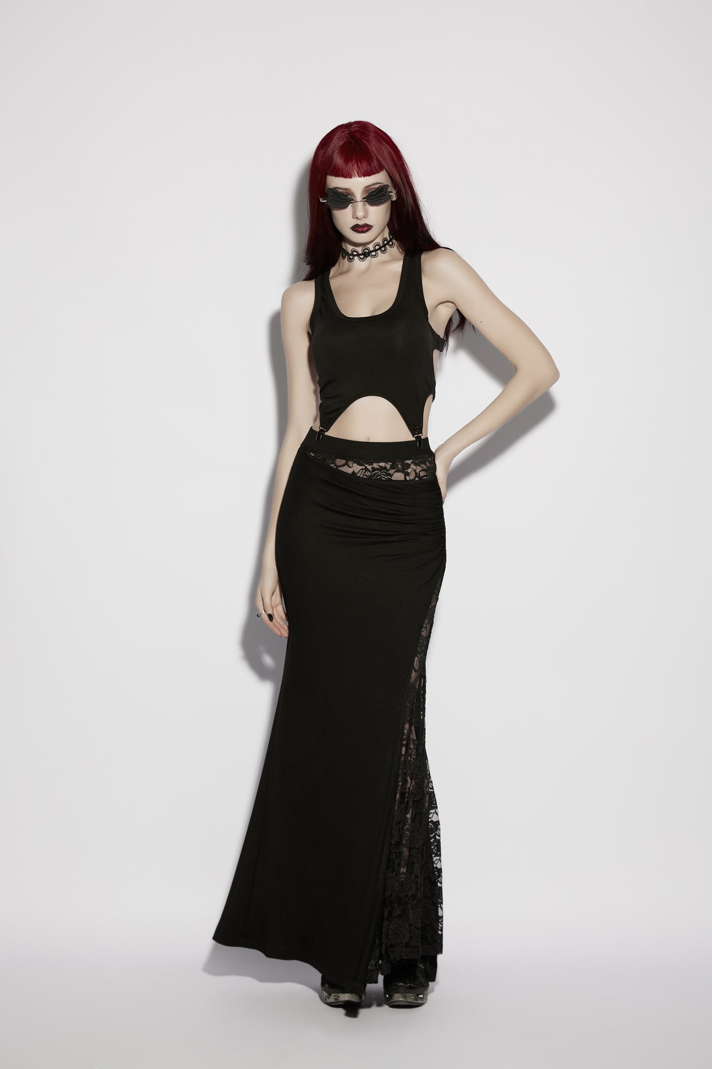 Punk Rave Nyx Skull Suspender Crop Top  styled view
