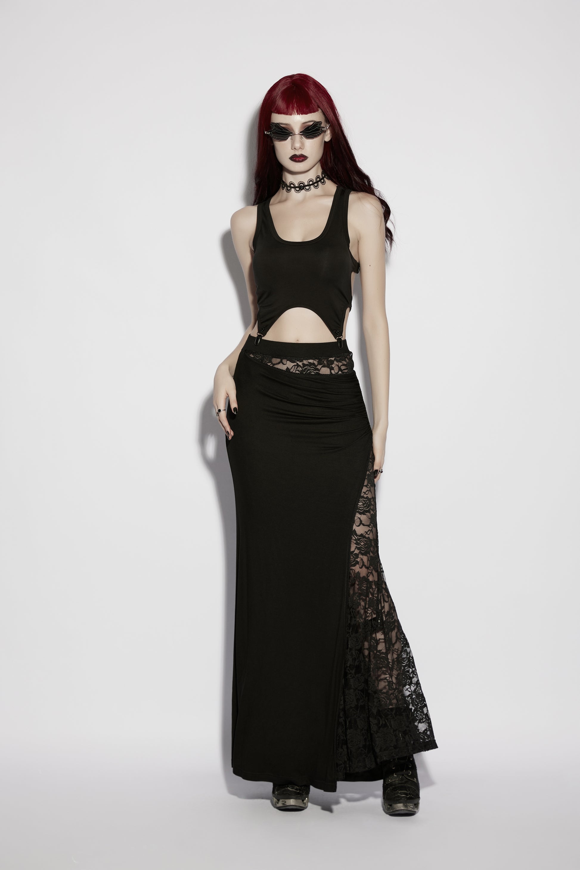 Punk Rave Nyx Skull Suspender Goth Crop Top 