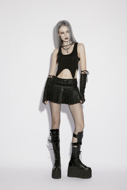 Punk Rave Nyx Skull Suspender Crop Top  on model