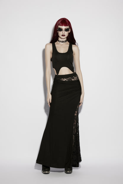 Punk Rave Nyx Skull Suspender Crop Top  styled with maxi skirt
