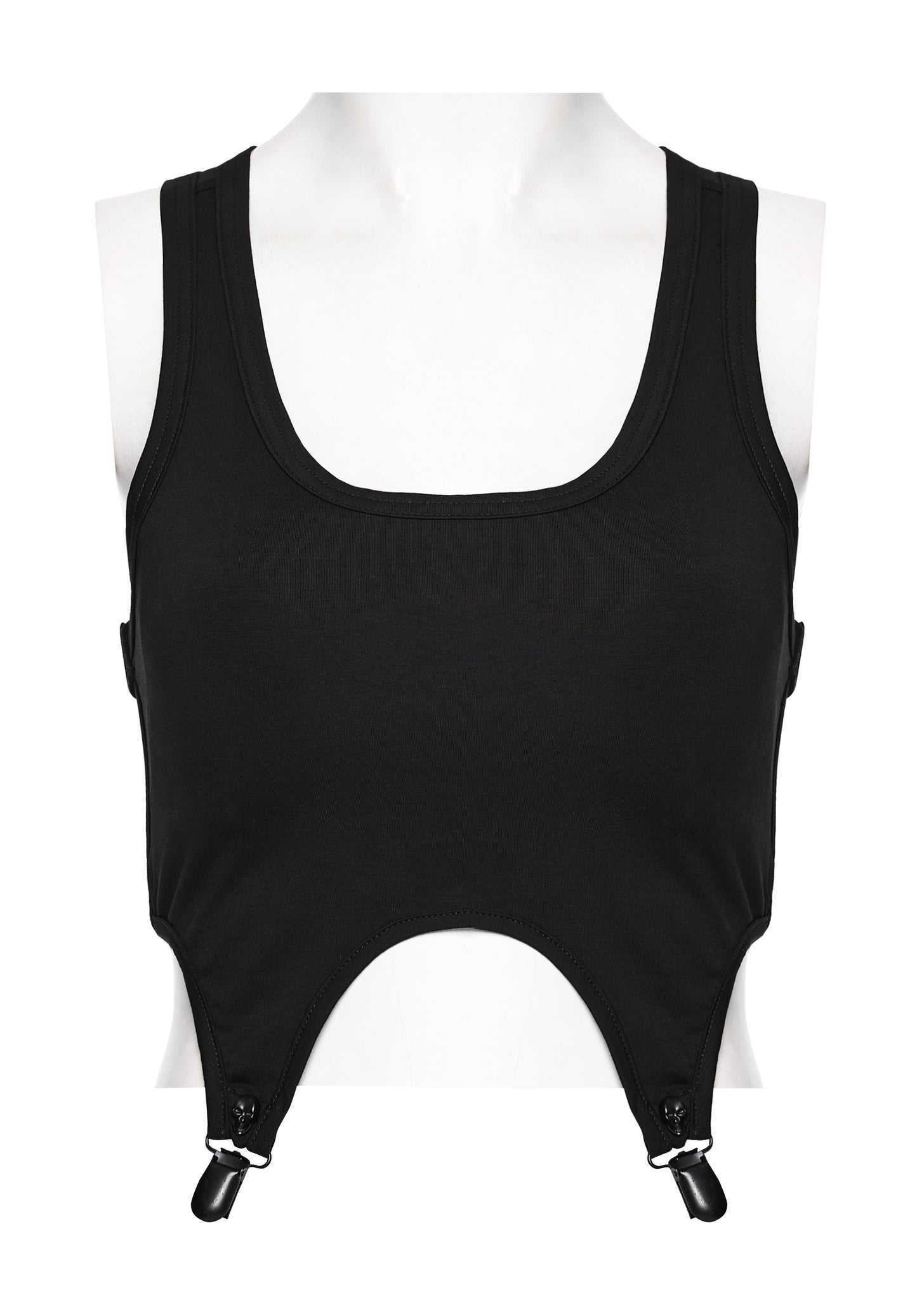 Punk Rave Nyx Skull Suspender Crop Top with  white background