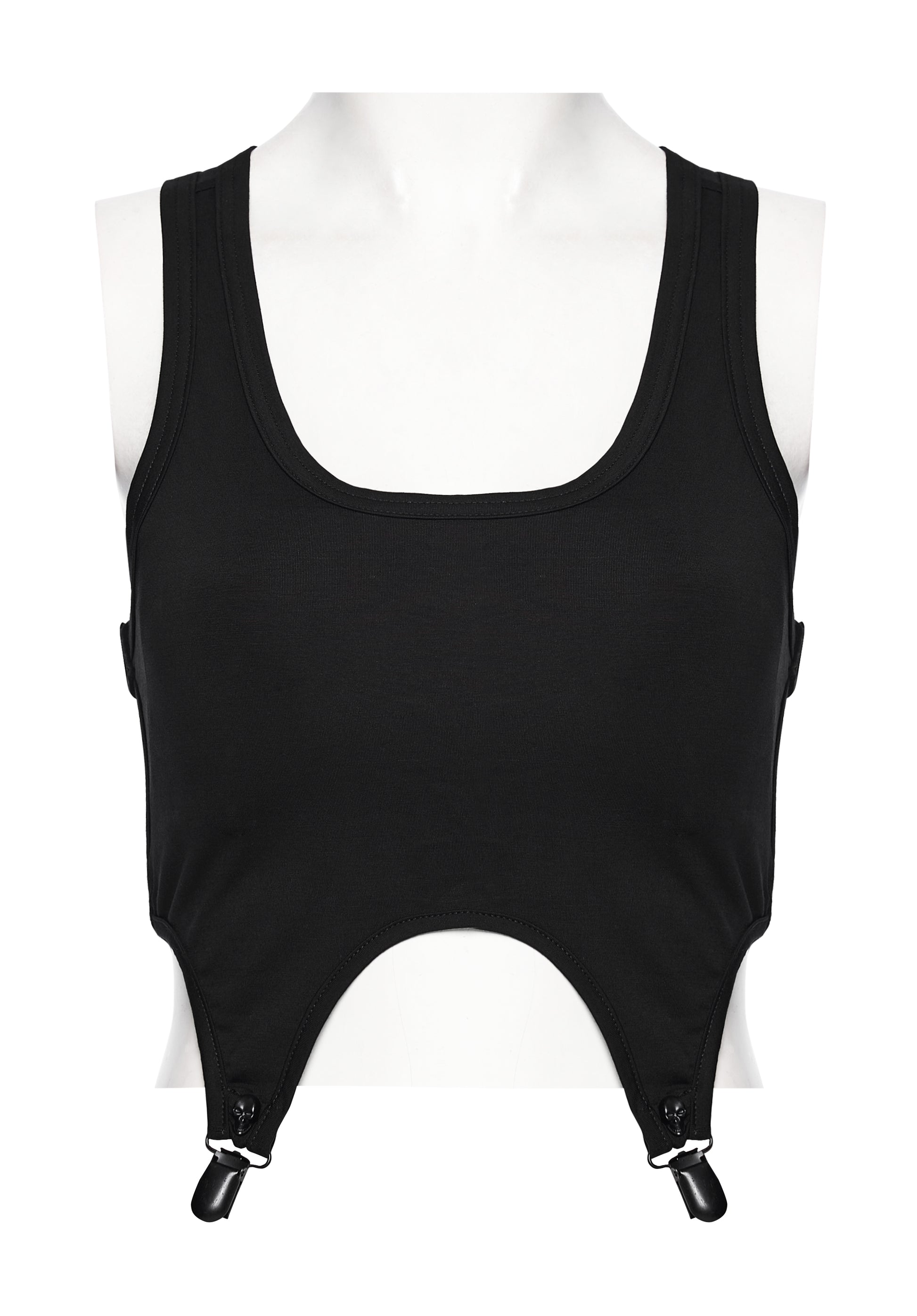 Punk Rave Nyx Skull Suspender Crop Top with  white background