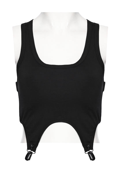 Punk Rave Nyx Skull Suspender Crop Top with  white background