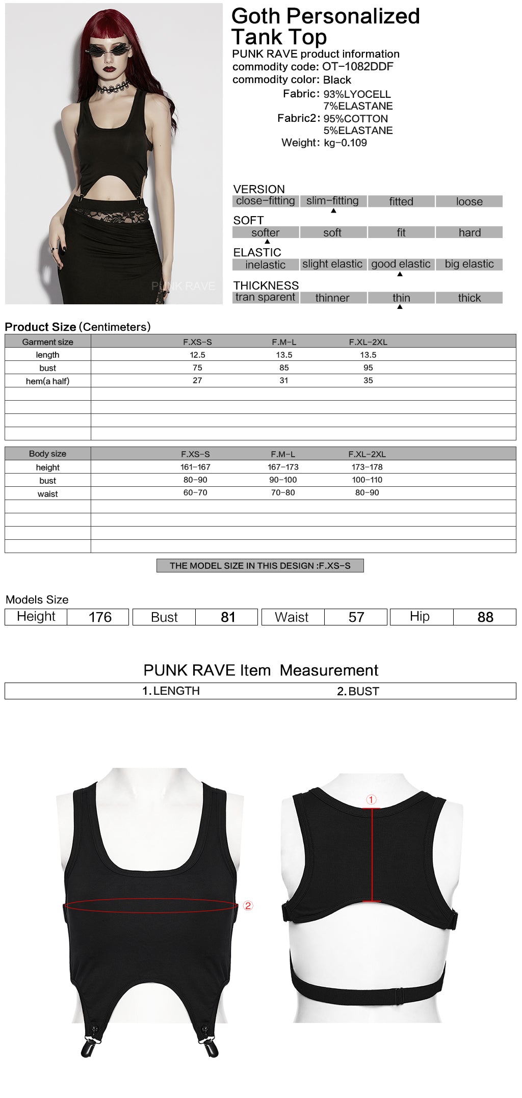 Punk Rave Nyx Skull Suspender Crop Top  Size Chart