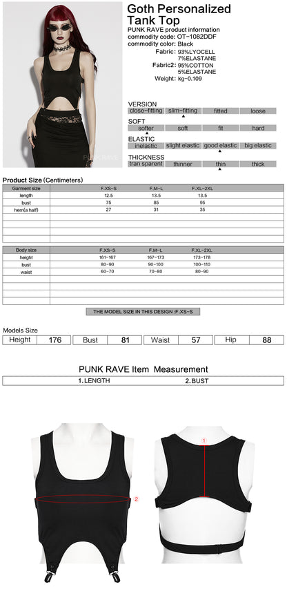 Punk Rave Nyx Skull Suspender Crop Top  Size Chart