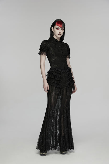 Punk Rave Rowena Gothic Fishtail Skirt - Layered Lace Mermaid Maxi styled