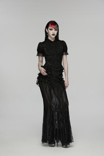 Punk Rave Rowena Gothic Fishtail Skirt - Layered Lace Mermaid Maxi