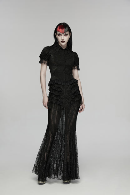 Punk Rave Rowena Gothic Fishtail Skirt - Layered Lace Mermaid Maxi