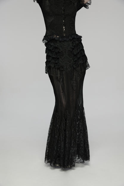 Punk Rave Rowena Gothic Fishtail Skirt front view closeup