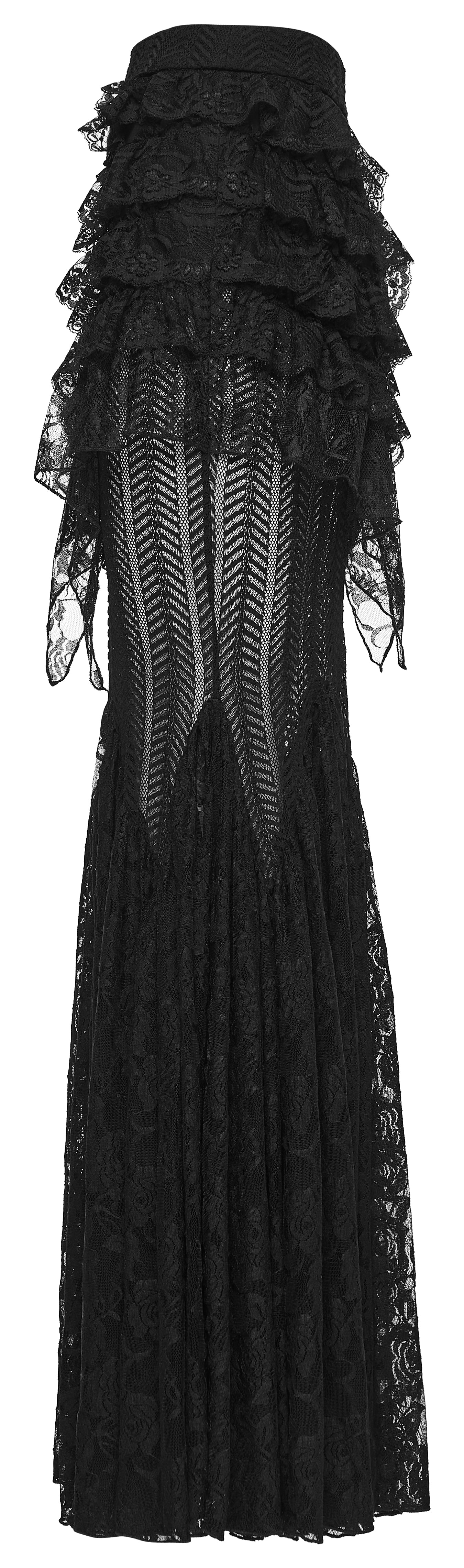 Punk Rave Rowena Gothic Fishtail Skirt - Layered Lace Mermaid Maxi side view detail