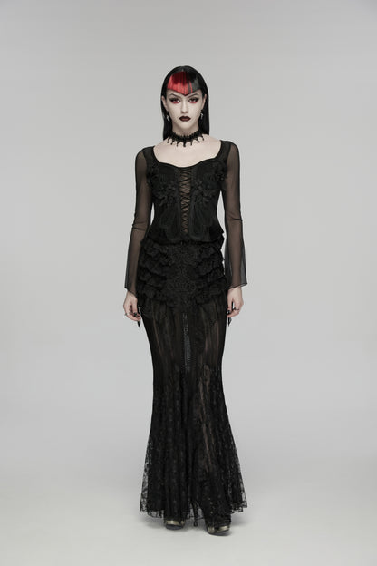 Punk Rave Rowena Gothic Fishtail Skirt - Layered Lace Mermaid Maxi on model