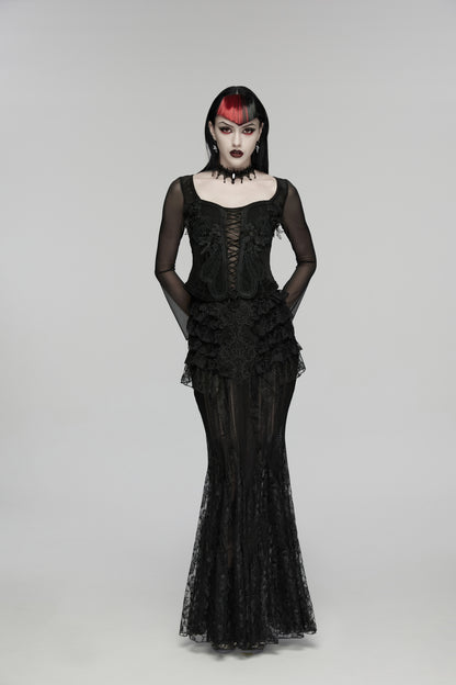 Punk Rave Rowena Gothic Fishtail Skirt - Layered Lace Mermaid Maxi alt view
