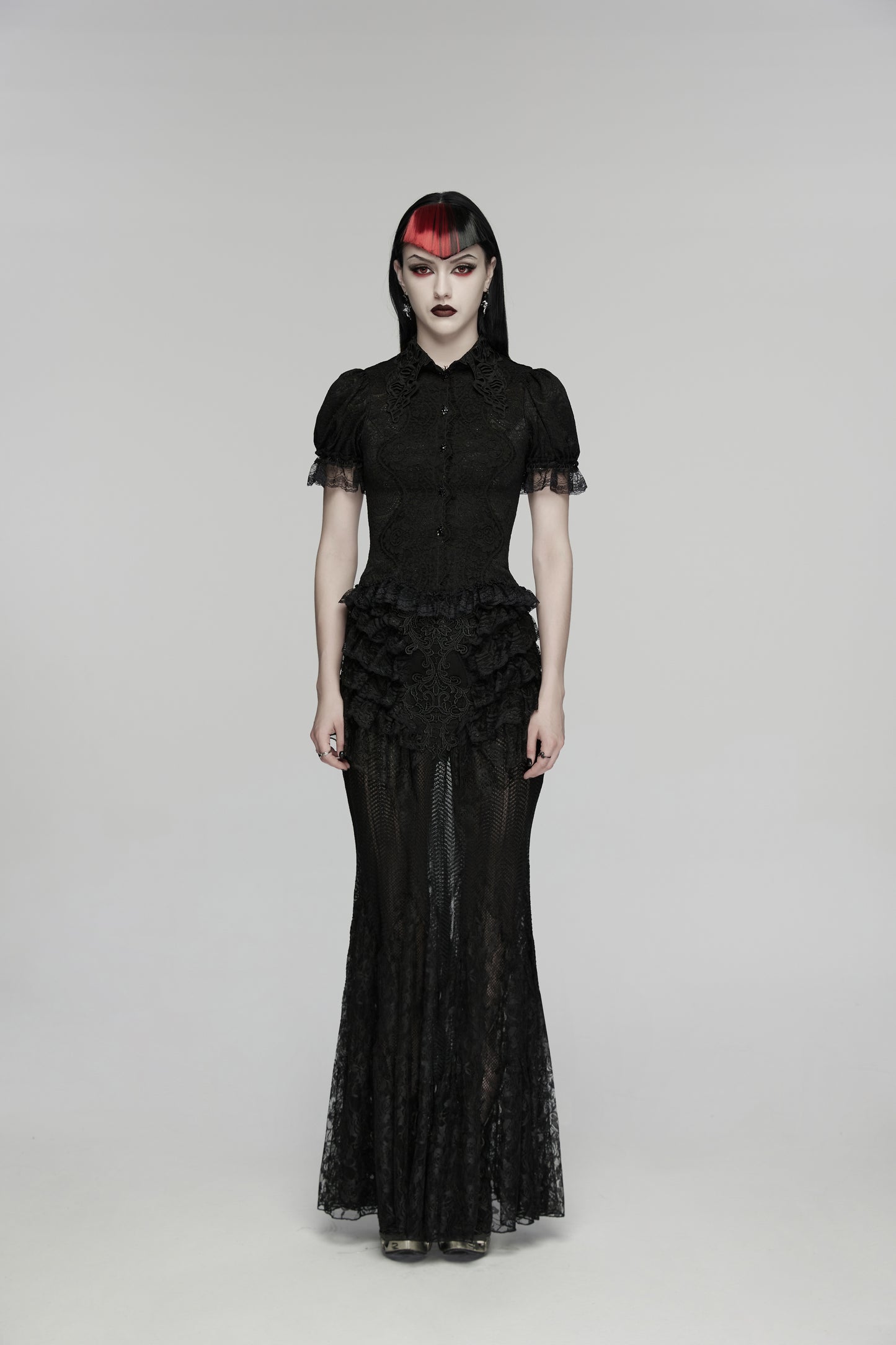 Punk Rave Rowena Gothic Fishtail Skirt on a model