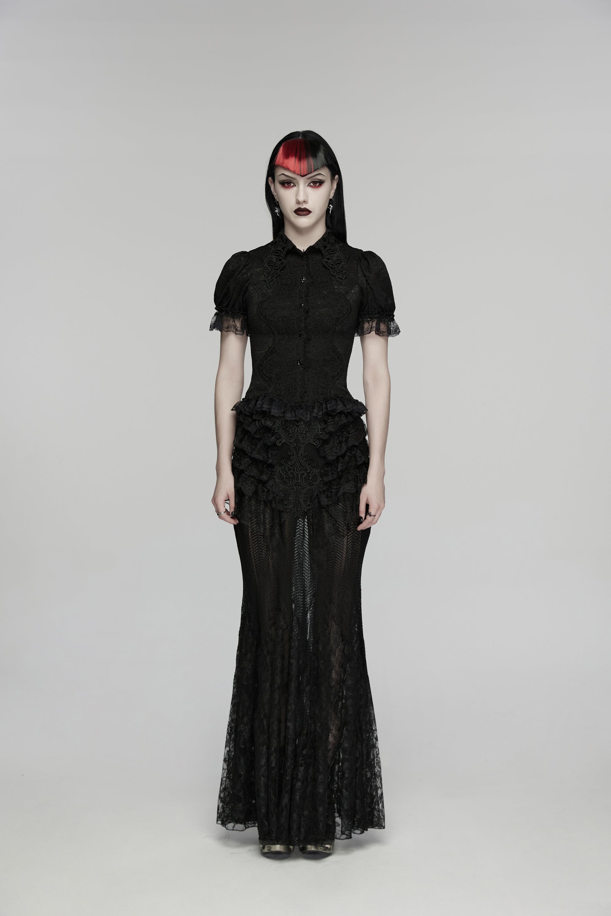 Punk Rave Rowena Gothic Fishtail Skirt on a model
