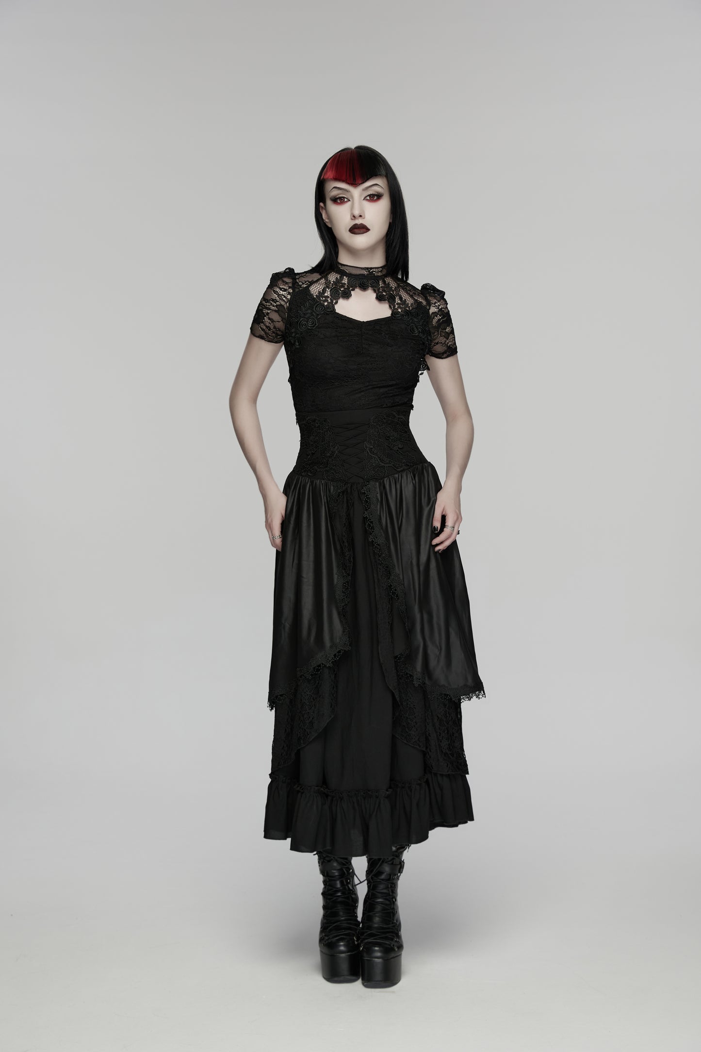 Black Romantic Goth lace shirt with rose texture