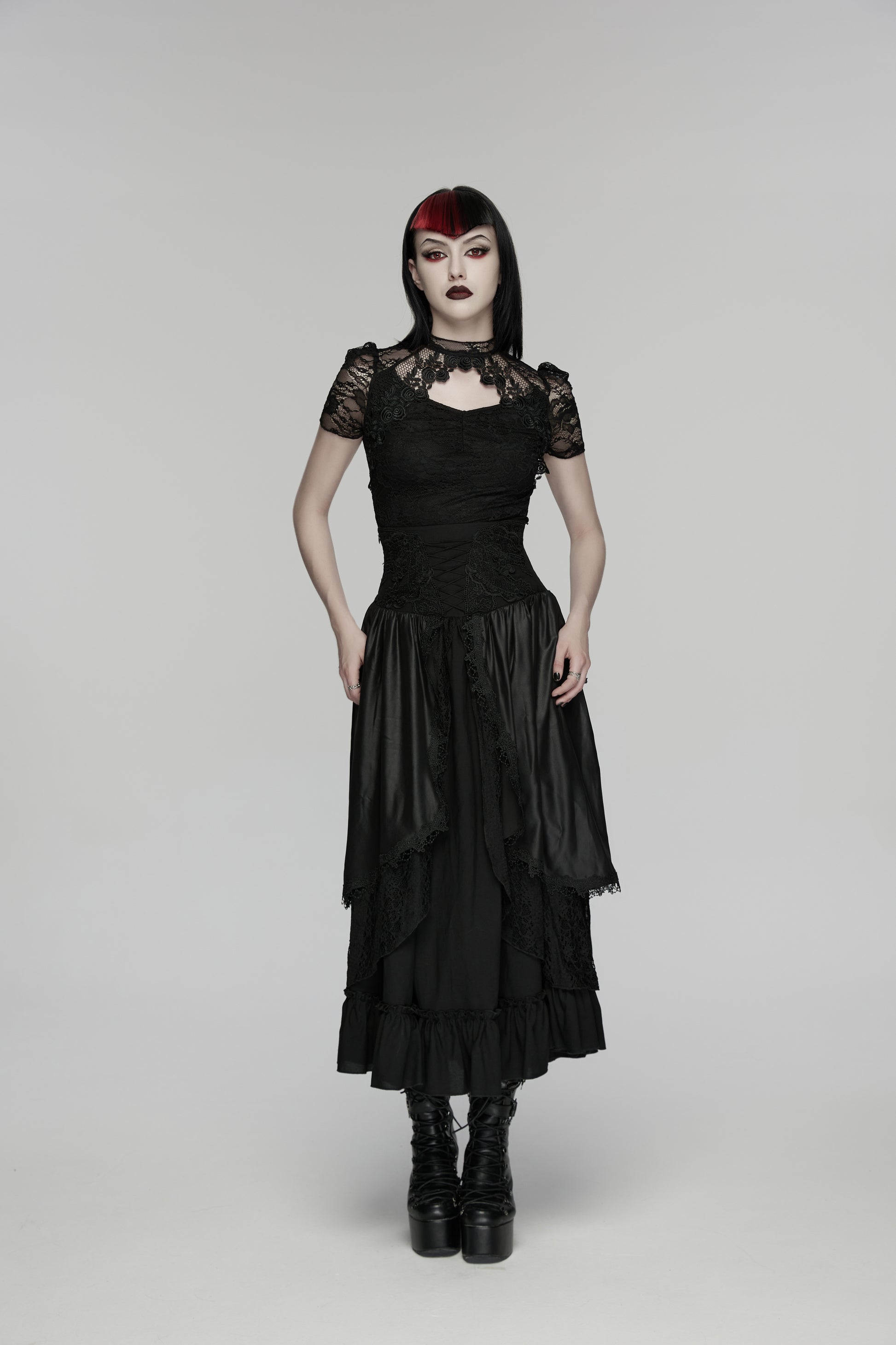 Black Romantic Goth lace shirt with rose texture