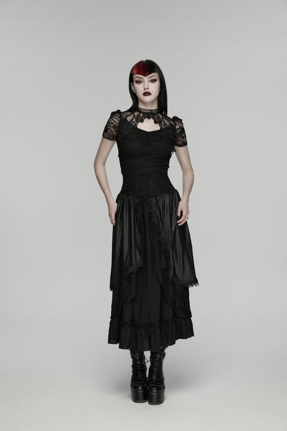 Black Romantic Goth lace shirt with rose texture