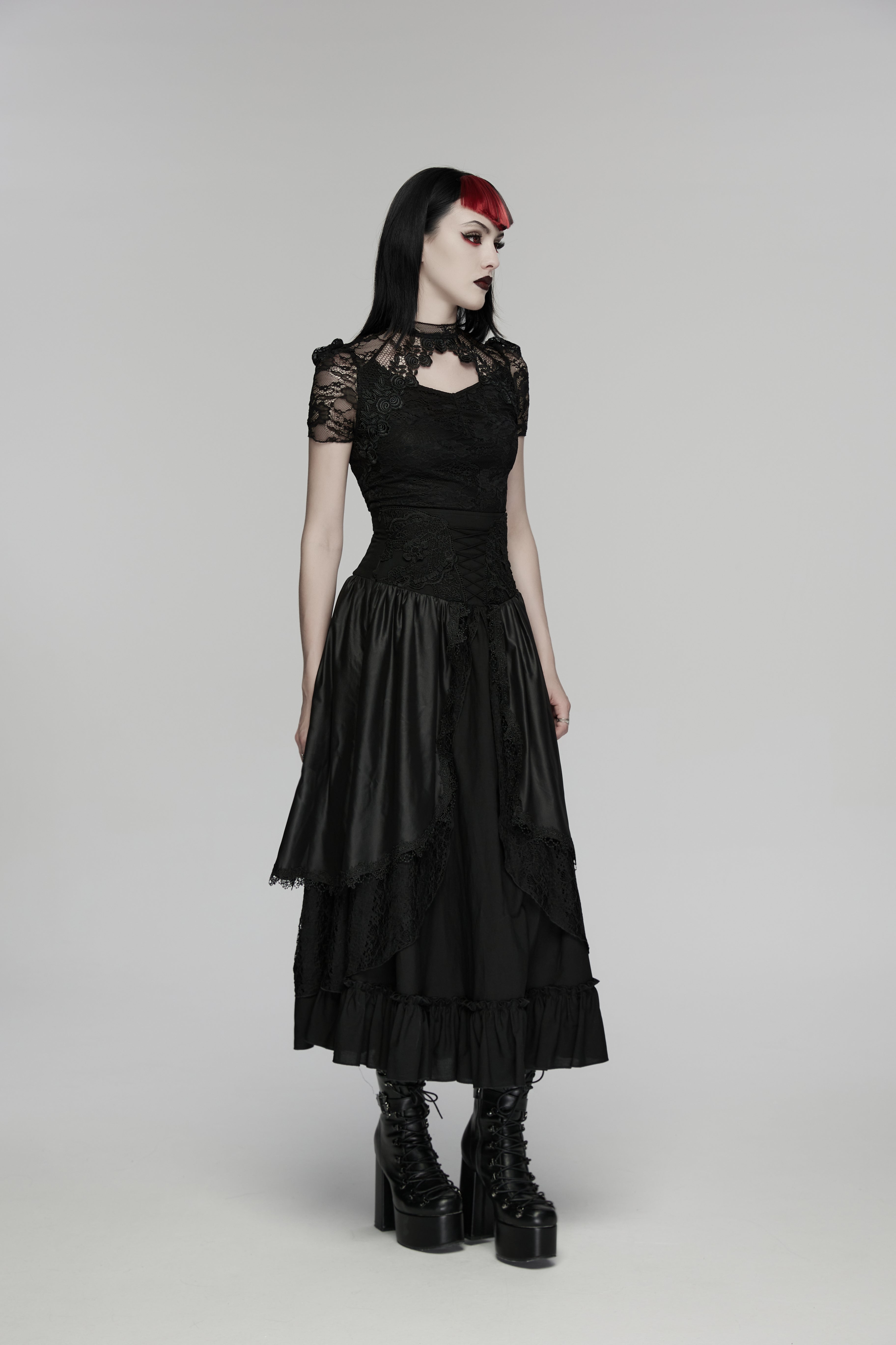 Selene Floral Lace Shirt - Dark Academia Gothic High Neck | Punk Rave