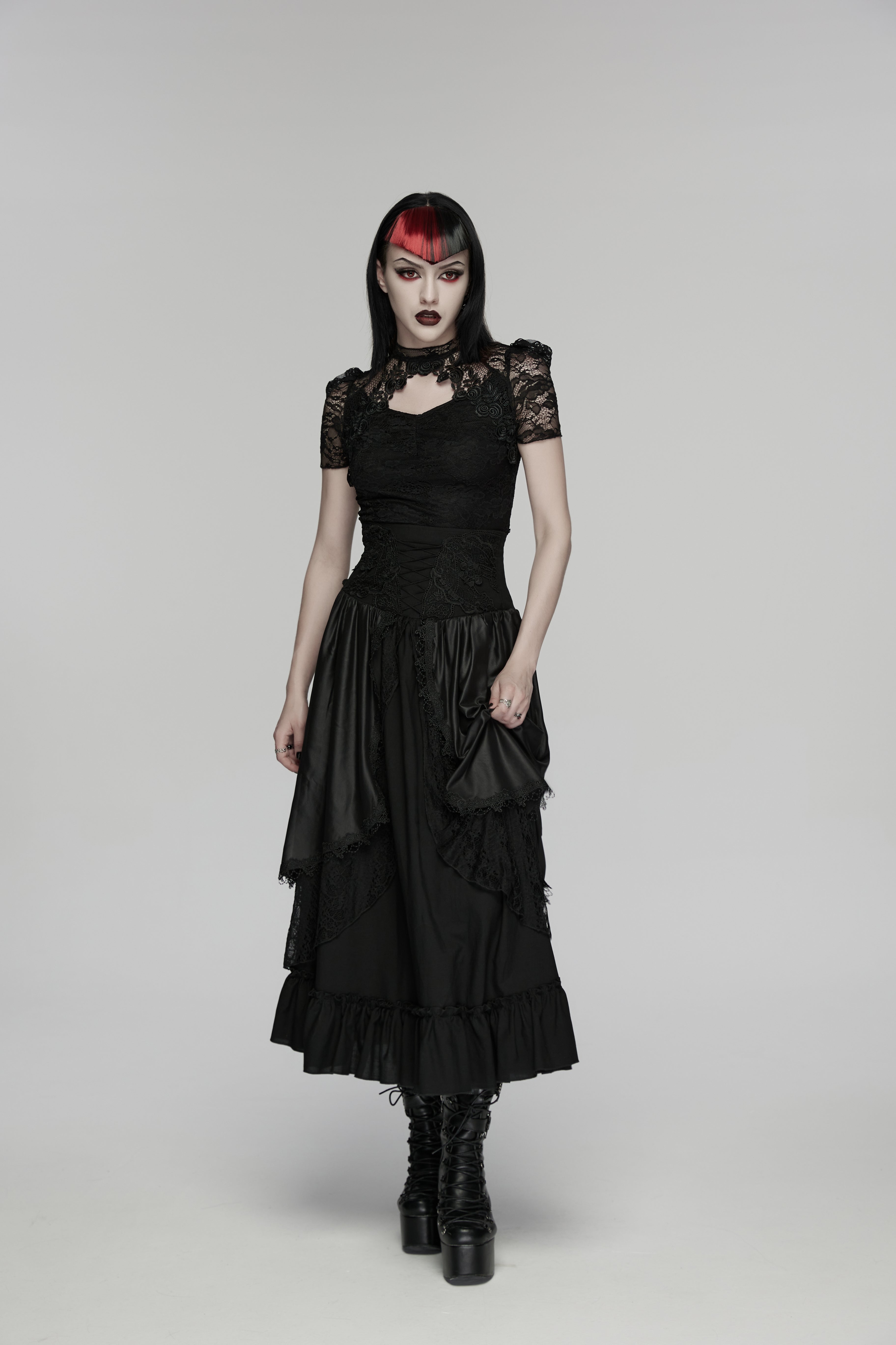 Selene Floral Lace Shirt - Dark Academia Gothic High Neck | Punk Rave