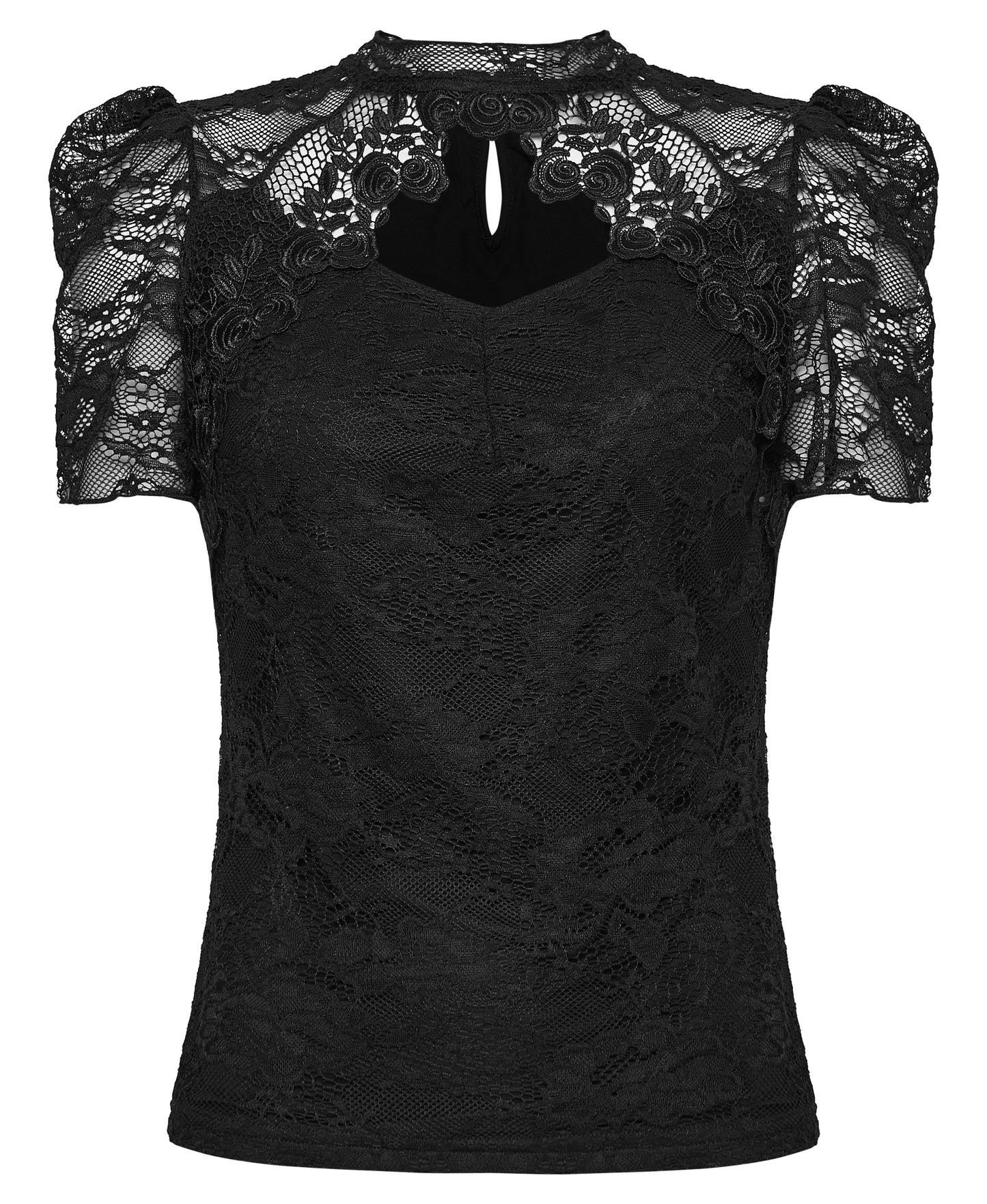 Slim-fit black lace top for Goth and punk styles