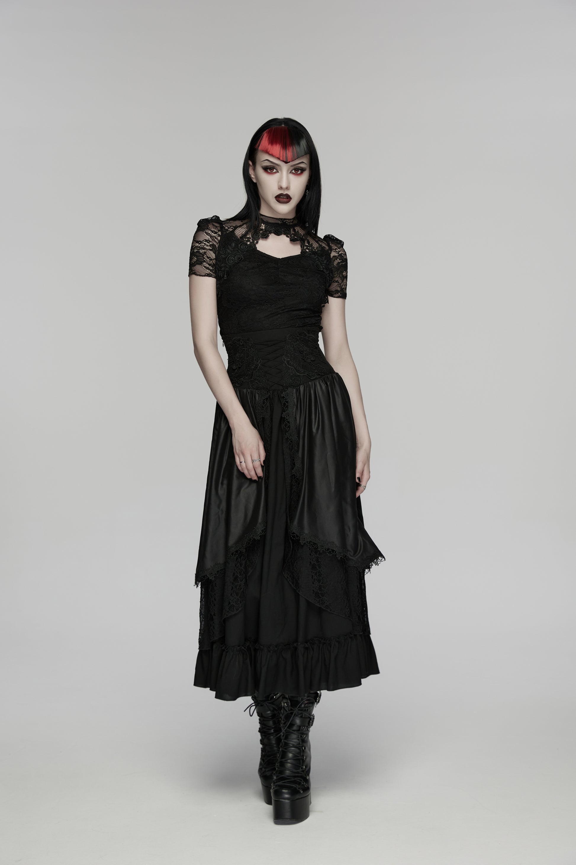 Punk Rave black floral lace blouse for alternative fashion