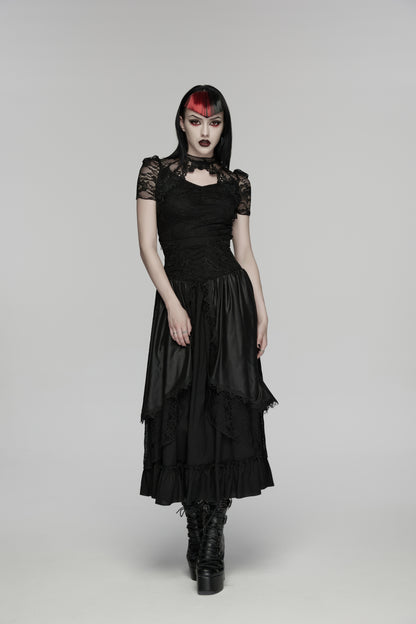 Punk Rave black floral lace blouse for alternative fashion