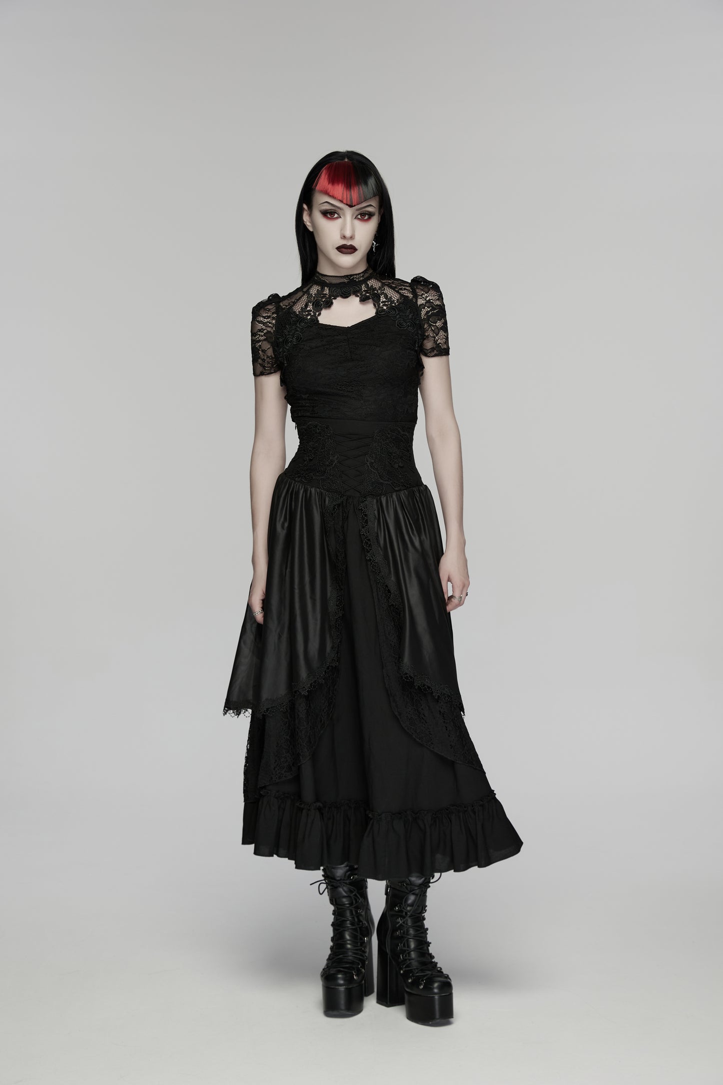 High-neck Goth top with keyhole cut-out Punk Rave
