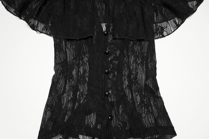 Punk Rave Seraphina Floral Gothic Lace Shirt buttons closeup