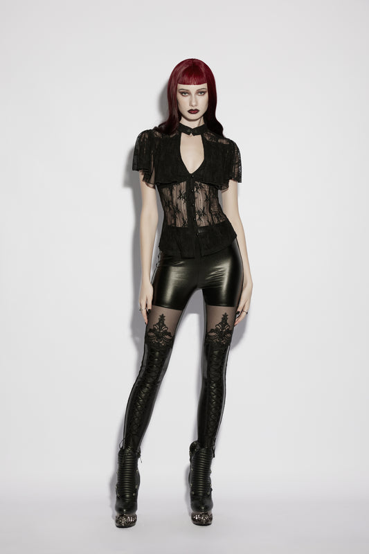 Punk Rave Seraphina Floral Gothic Lace Shirt Styled with Leggings