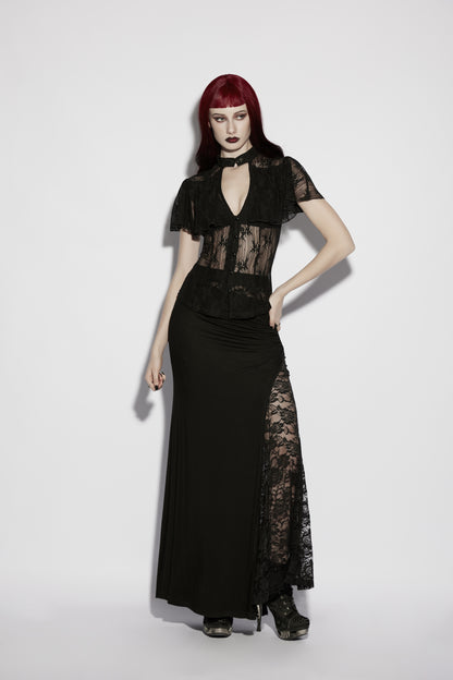 Punk Rave Seraphina Floral Gothic Lace Shirt on model