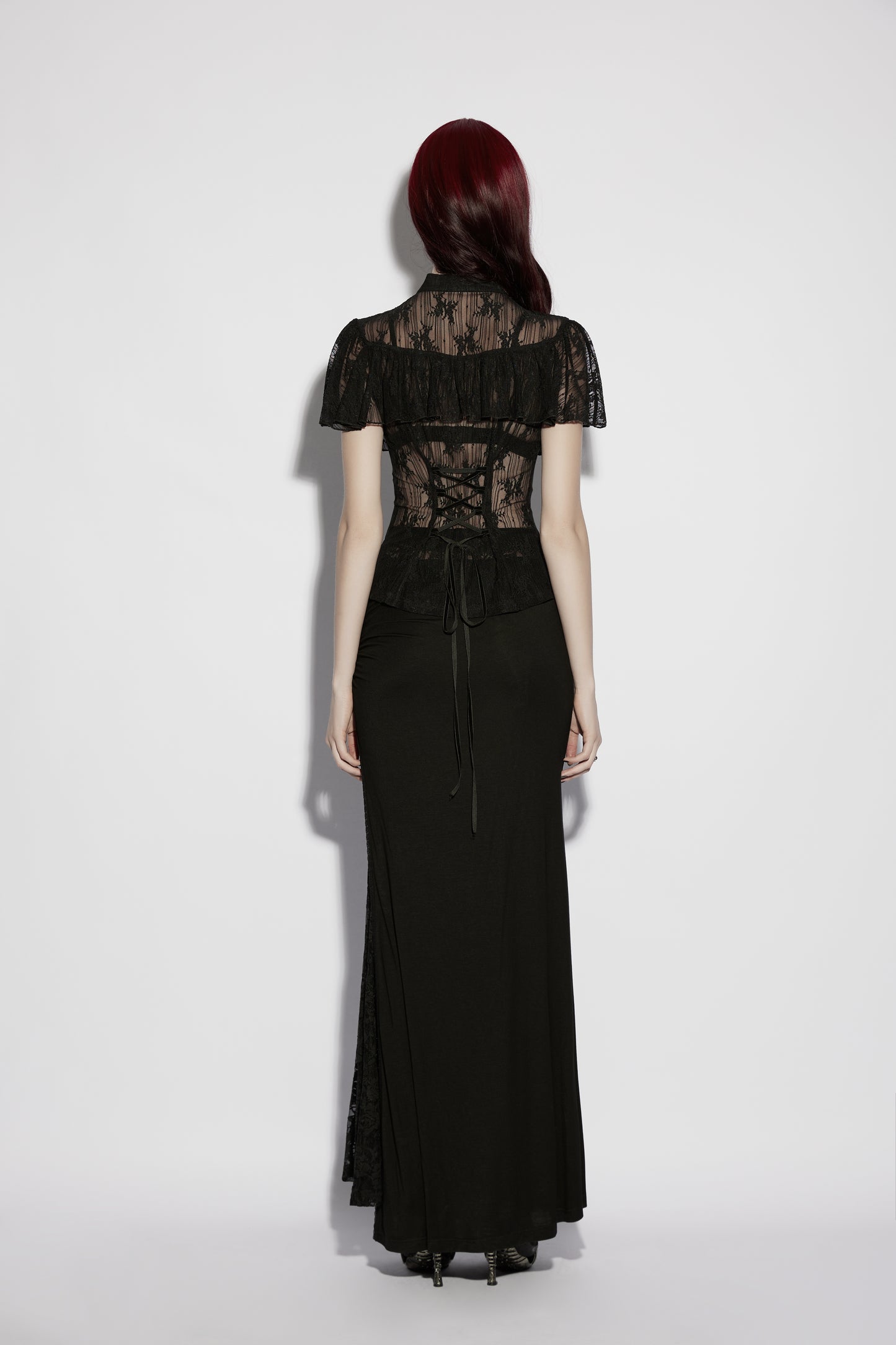 Punk Rave Seraphina Floral Gothic Lace Shirt back view