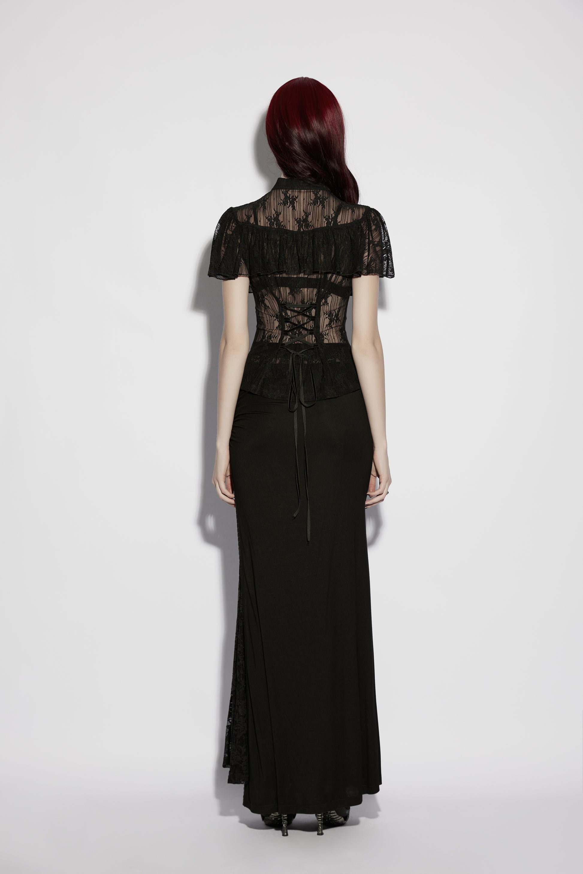 Punk Rave Seraphina Floral Gothic Lace Shirt back view