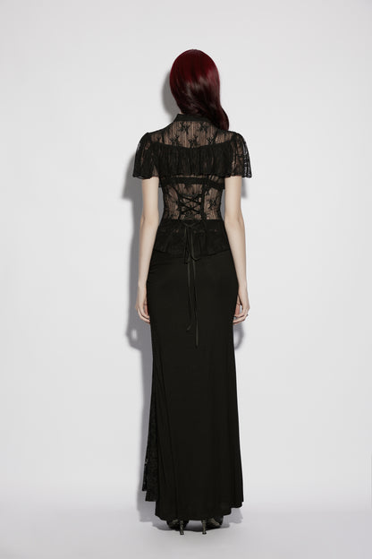 Punk Rave Seraphina Floral Gothic Lace Shirt back view