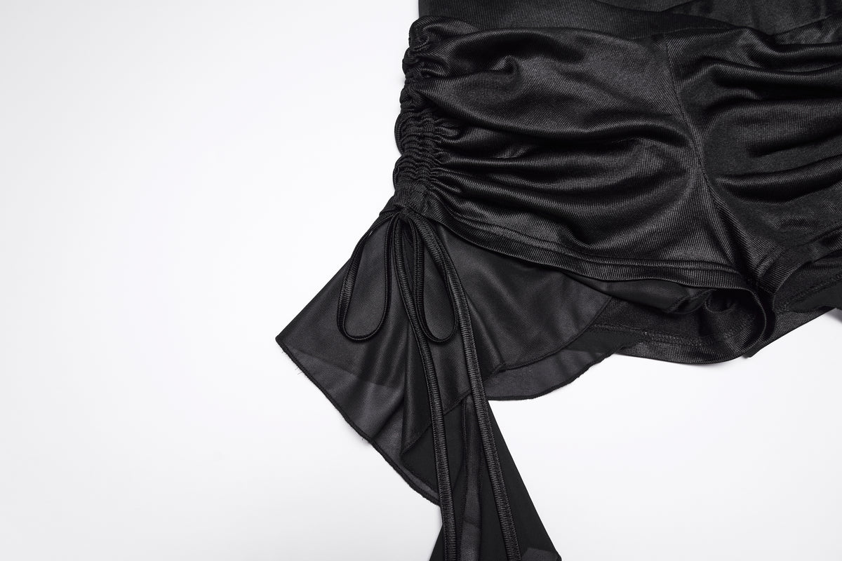 Punk Rave Vespera Chain Goth Shorts close up of the ruched sides