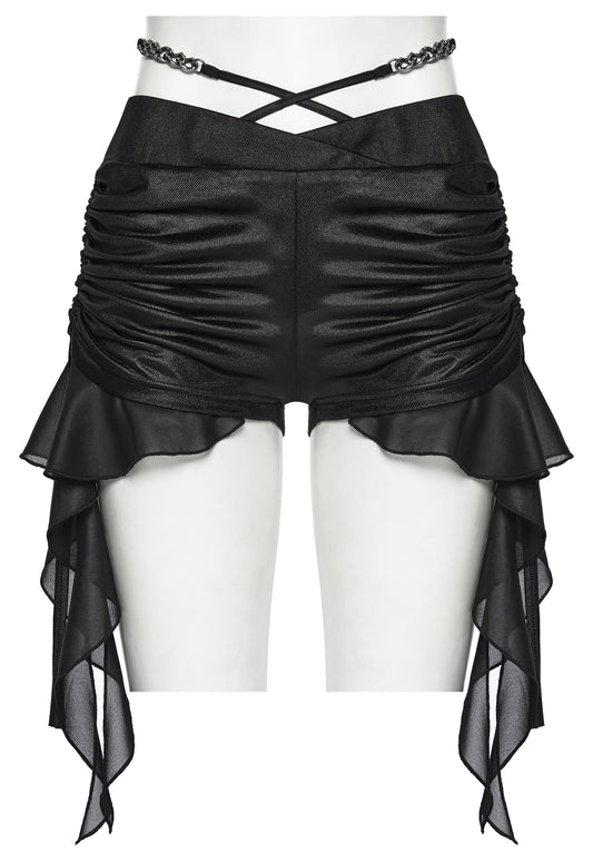 Punk Rave Vespera Chain Goth Shorts with chiffon ruffles front view
