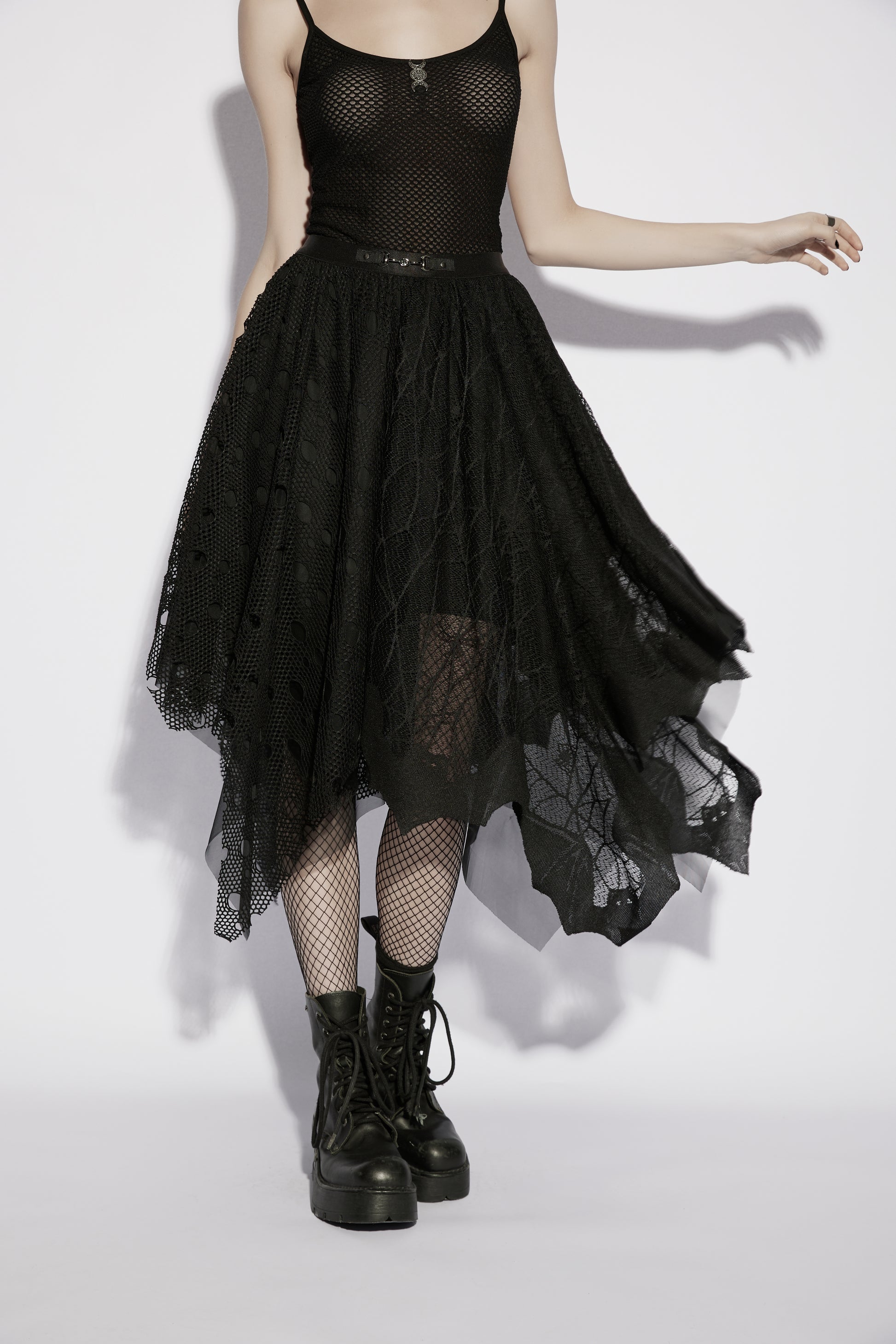 Punk Rave Vespera High Waist Bat Wing Mesh Skirt - Gothic Black