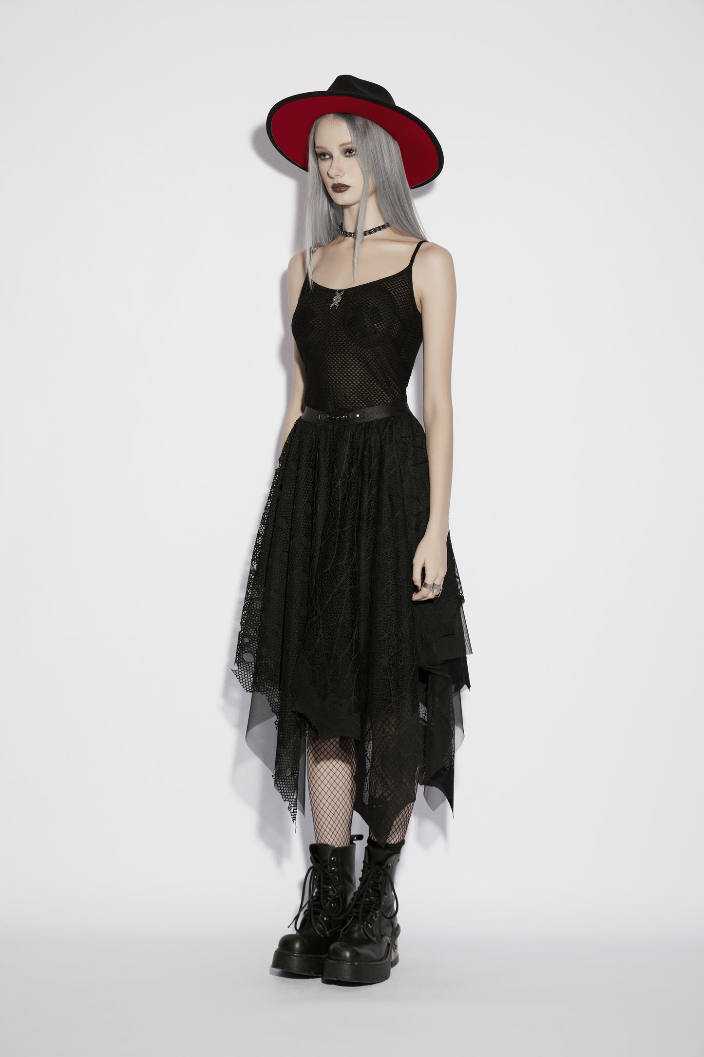 Punk Rave Vespera High Waist Bat Wing Mesh Skirt Side View